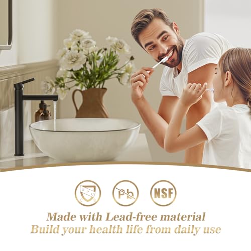 Phiestina Brushed Gold One Hole High Bathroom Vessel Sink Faucet, Single Hole Single Handle Tall Bathroom Faucet, with Pop Up Drain and Water Supply Line,FH01-BG-V