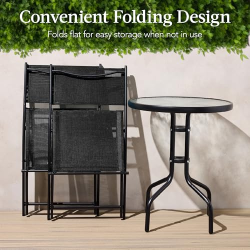 Best Choice Products 3-Piece Patio Bistro Dining Furniture Set w/Glass Tabletop, 2 Folding Chairs, Steel Frame, Polyester Fabric - Gray
