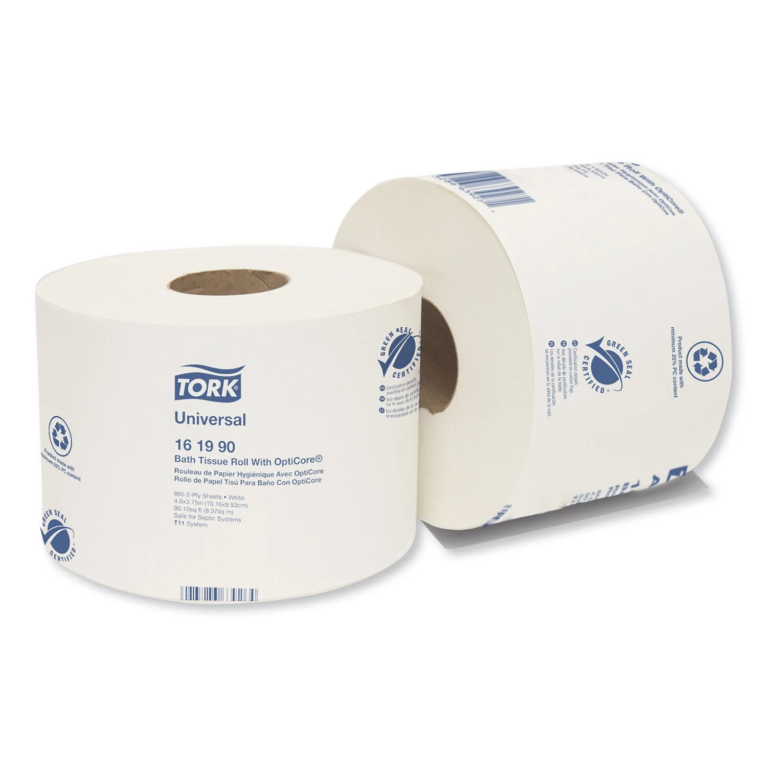 Tork Universal Toilet Paper Roll with OptiCore, Septic Safe, 2-Ply, White, 865 Sheets/Roll, 36/Carton -TRK161990