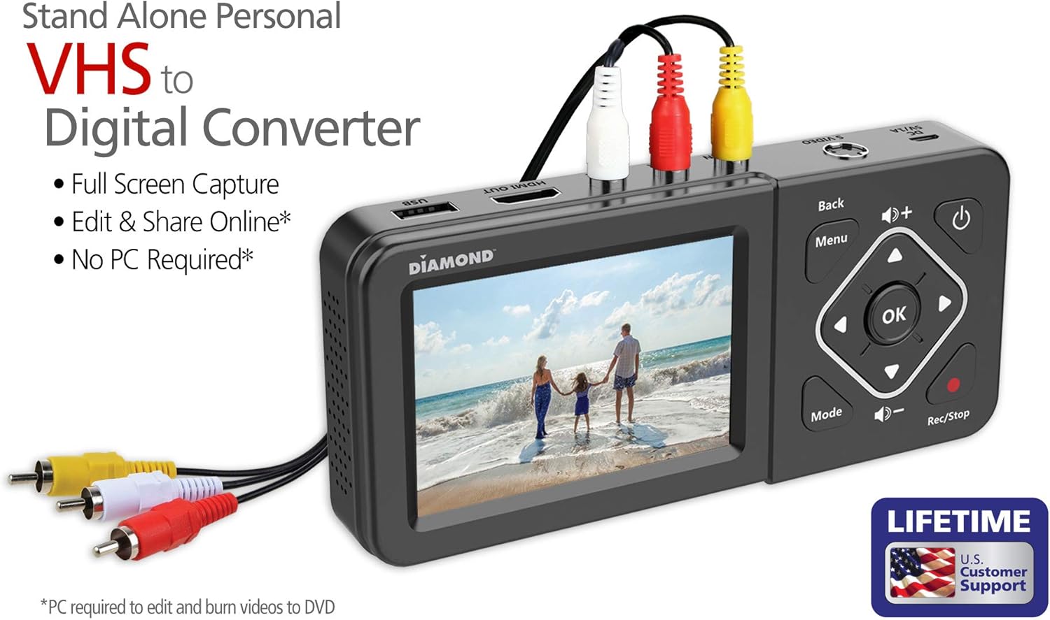 Diamond Multimedia VC500ST One Touch Standalone Digital Converter: Capture/Record Video from VHS, HI8, Camcorder, Set Top box or any source with Composite/S-Video RCA AV outputs