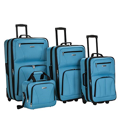 Rockland Journey Softside Upright Luggage Set,Expandable, Lightweight, Black, 4-Piece (14/19/24/28)