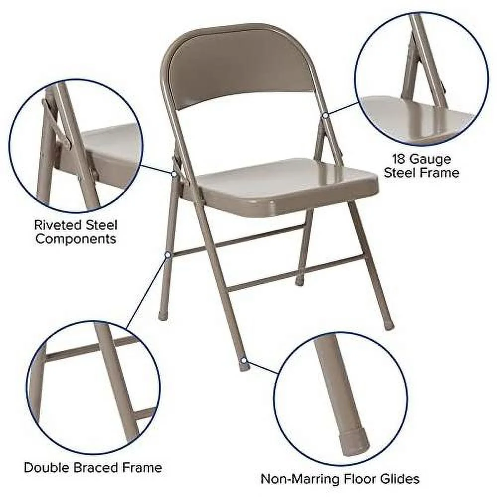 10 Pack Marvelius Double Braced Gray Metal Folding Chair