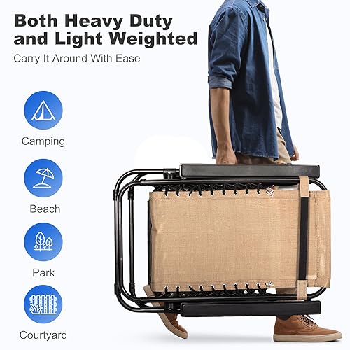 Nazhura Set of 2 Relaxing Recliners Patio Chairs Adjustable Steel Mesh Zero Gravity Lounge Chair Beach Chairs with Pillow and Cup Holder (Dark Green)