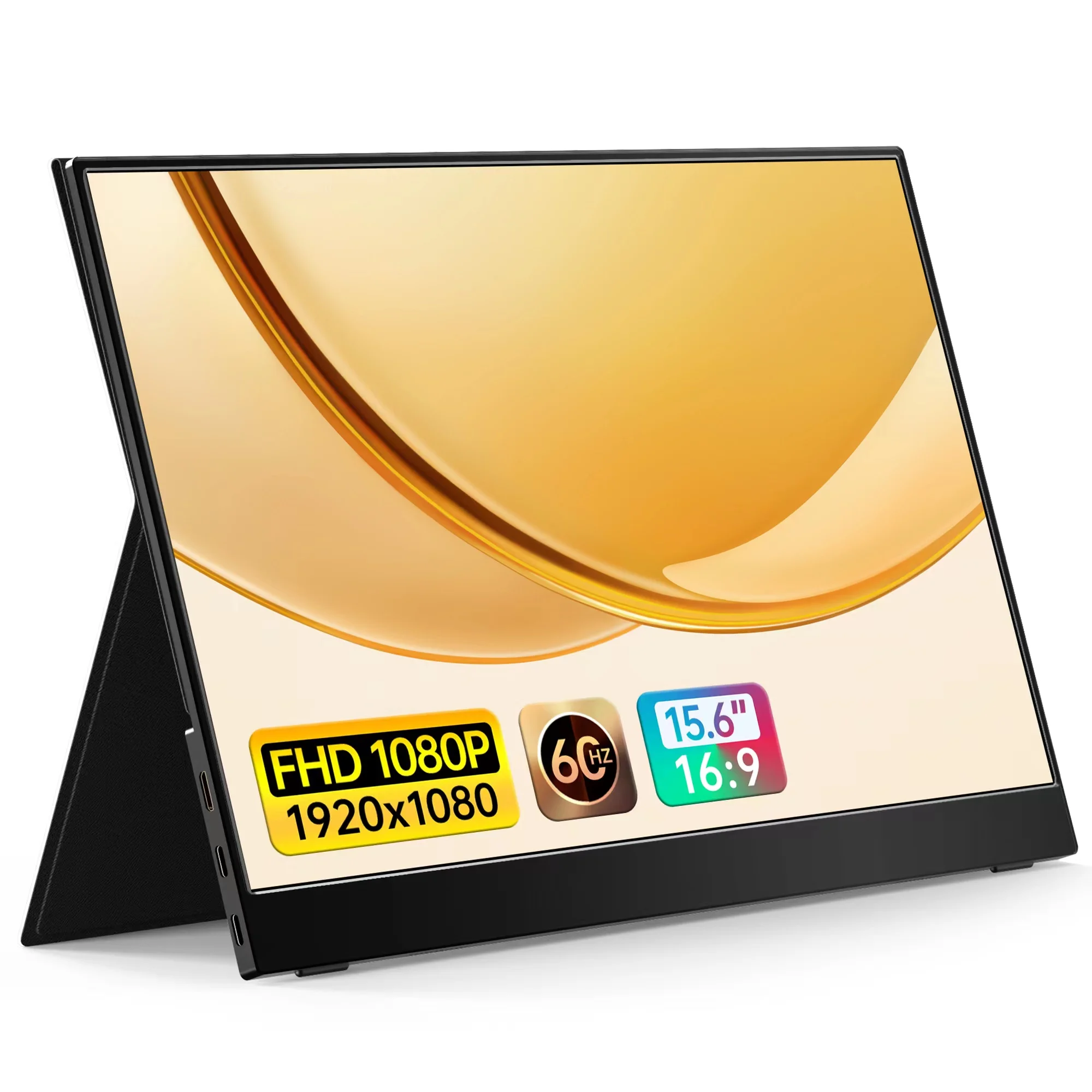 Bwanaz Portable Monitor 15.6'' FHD 1080P, USB-C HDMI IPS Display w/ Smart Cover/Stand, Speaker, Plug & Play, Ultra-Slim External Monitor for PC, MAC, Phone, Xbox, PS5