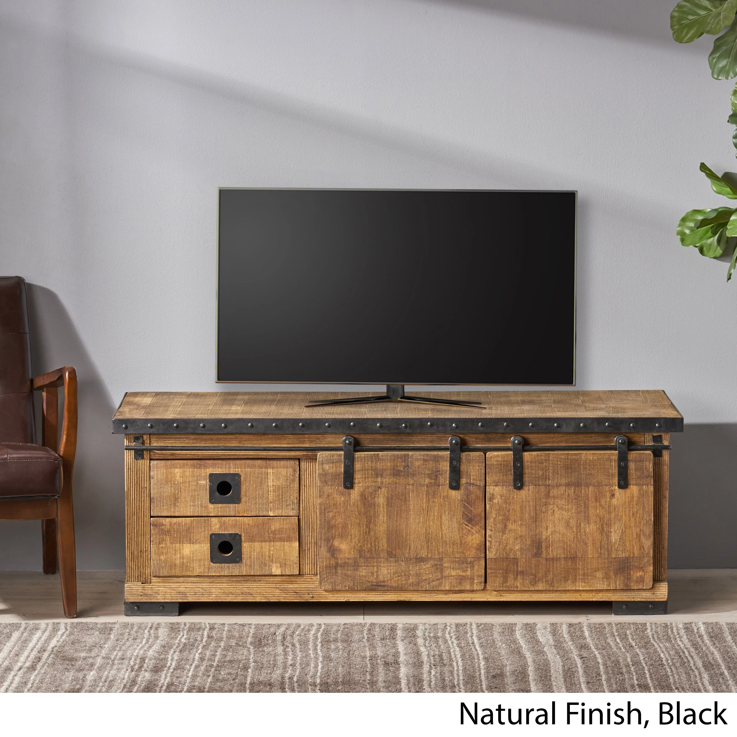 Noble House Zarnish Modern Industrial Mango Wood TV Stand, Natural and Black