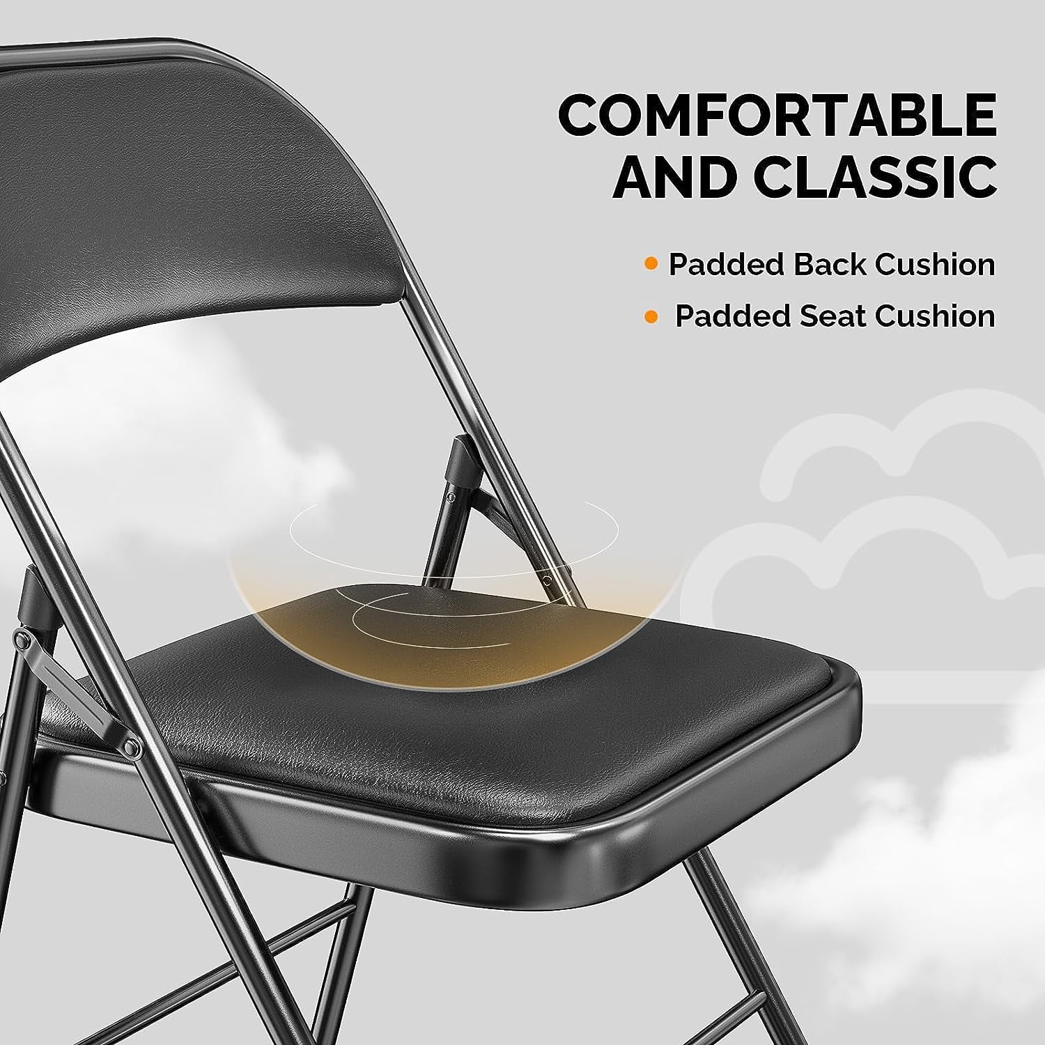 VINGLI Folding Chairs with Padded Seats, Metal Frame with Pu Leather Seat & Back, Capacity 350 lbs, Black, Set of 10