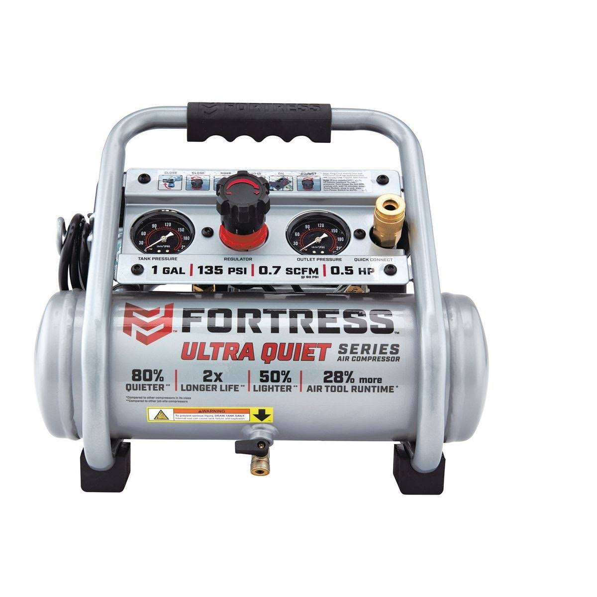 Fortress 1 Gallon 135 PSI Ultra Quiet Hand Carry Jobsite Air Compressor 64592
