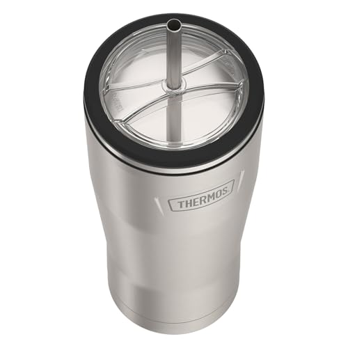 THERMOS ICON SERIES, Stainless Steel Cold Tumbler with Lid and Straw - 24 Ounce, Matte Stainless Steel - Vacuum Insulated Tumbler