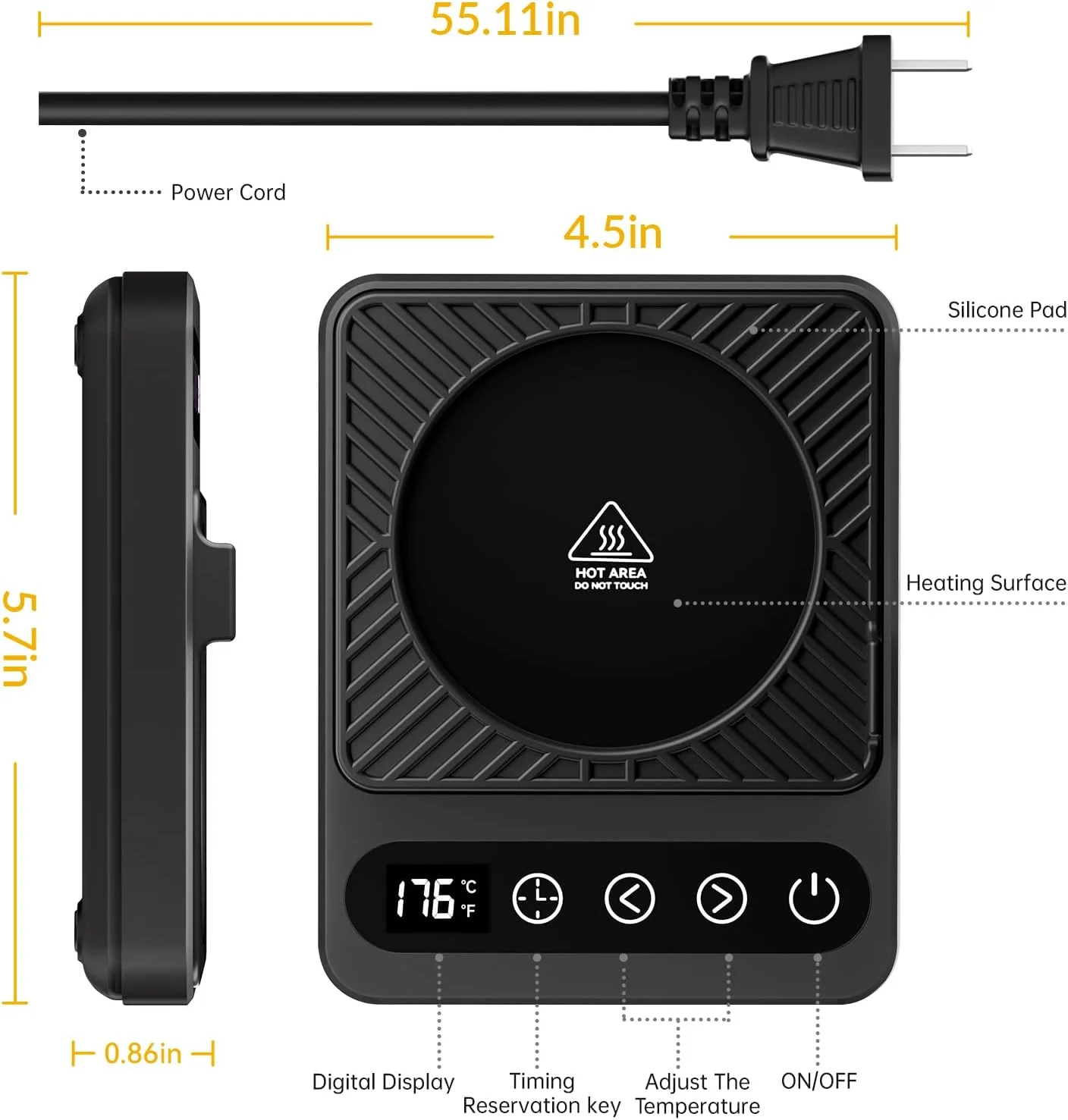Coffee Mug Warmer, Coffee Warmer for Desk with 6 Temp Settings, 8H Auto Shut Off Coffee Cup Warmer 12H Timer, Smart Coffee Warmer Plate Keeps Hot, Fresh for Coffee, Tea, Milk, Beverage,Black