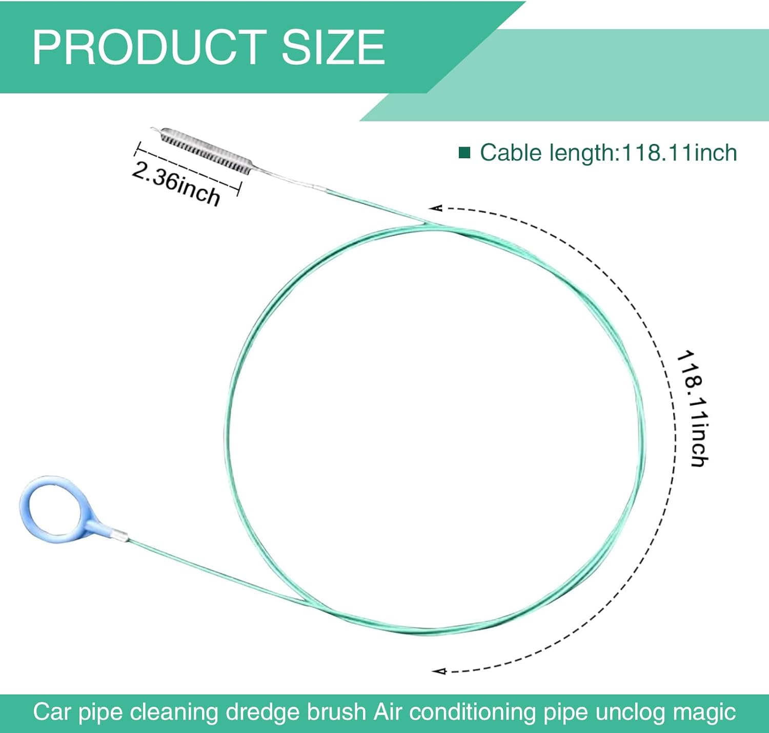Pack-1 Car 9.8Ft Flexible Drain Hole Unblocker, Air Conditioning Pipe Unblocking Slender Drain Tool, Rotatable Comprehensive Cleaning Brush, Universal for Car Home Cleaning Accessory (Green)