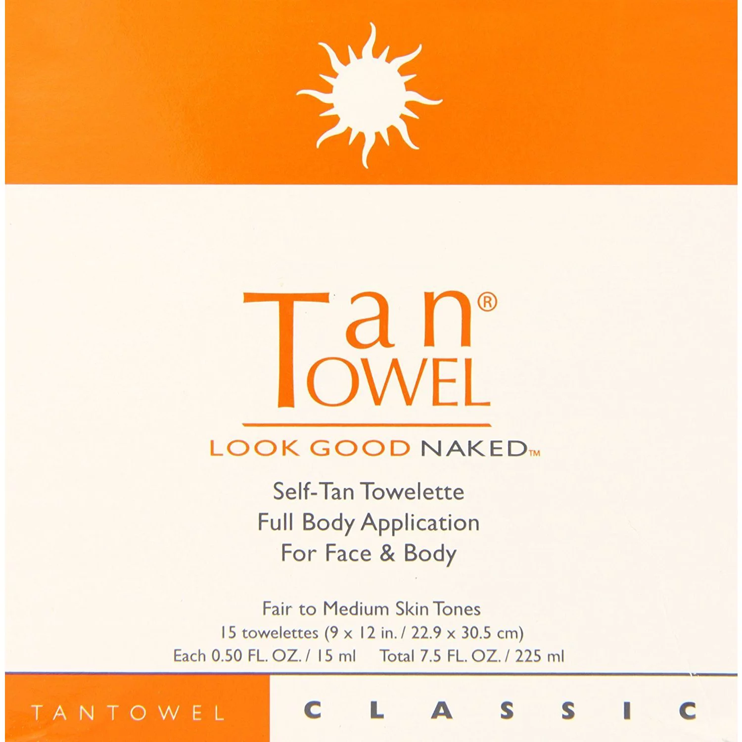 Tan Towel Classic Self Tan Towlettes Full Body Aplication for Women, 15 Pc