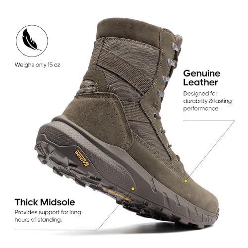 NORTIV 8 Men's Breathable Tactical Military Work Boots Side Zipper Leather Lightweight Hiking Motorcycle Combat Boots 8 Inches Recon