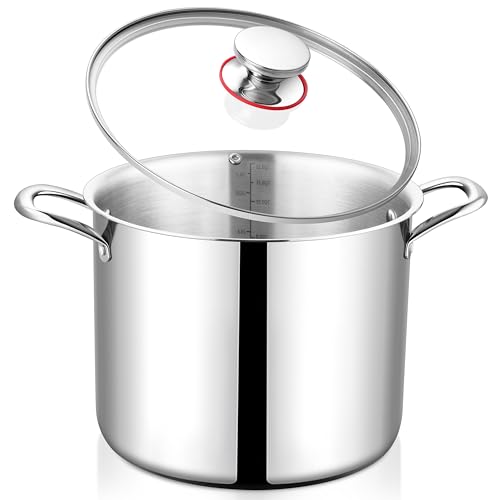 18/10 Stainless Steel Stock Pot 8 Quart Cooking Pot with Lid Tri-Ply Induction Pot
