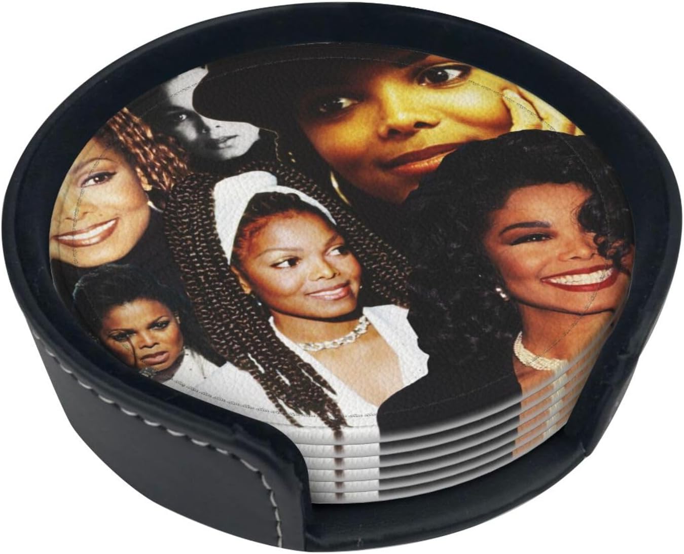 Janet Great Artist Jackson 6 Pcs Coasters Cups Coasters with Holder Reusable Cup Pad for Tabletop Protection Modern Home Decor Cups Mats for Tea Table for Party