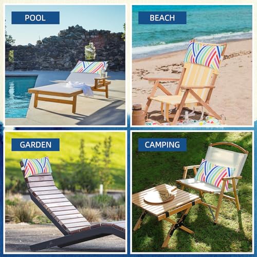 Chaise Head Rest Pillows Set of 2, Waterproof Outdoor Lounge Pillow Lumbar Pillows with Insert Adjustable Elastic Strap Decorative Pillows for Patio Beach Chair,Yellow Blue Flower