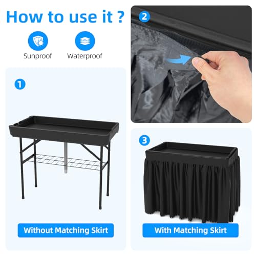SHAREWIN Folding Ice Cooler Table, Skirt &Drain Hose Plastic Chill Table to Keep Drinks Cool, Portable Foldable Self-Serving Beverage Cooling Bar for Parties, Picnics, Barbecues, Fishing(White