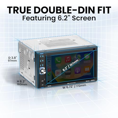 BOSS Audio Systems BCP62 Car Stereo - Apple CarPlay, Double Din, 6.2 Inch Capacitive Touchscreen, Bluetooth, No CD DVD Player, AM/FM Radio Receiver, USB