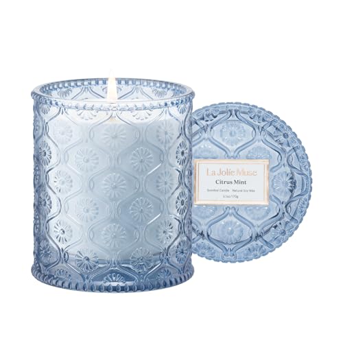 LA JOLIE MUSE Christmas Candles | Pine & Pomegranate Candle | Lemon, Pomegranate & Pine | 6 oz Natural Soy Wax | 40 Hours Clean Burn | Gift-Ready for Hosts, Gatherings | Elegant Home Décor