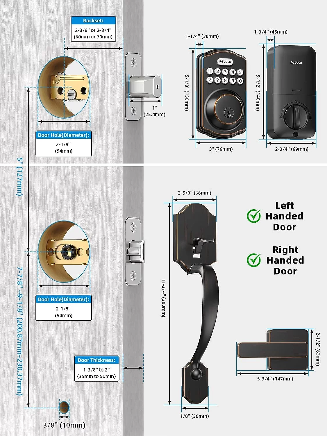 Keyless Entry Door Lock with Handle Set, Revolo Front Door Deadbolt Door Lock with Handle, Oil Rubbed Bronze Finish
