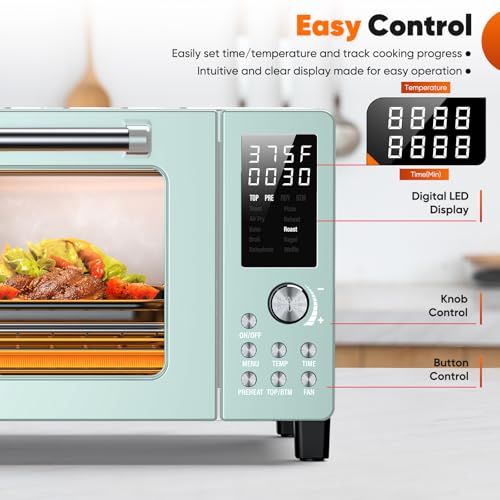 Nuwave Bravo Pro Smart 21QT Toaster Oven Air Fryer Combo, Convection Oven Countertop, 10 functions all in 1, with even & quick crisp technology, 50-450°F, 1800W, Mint Green