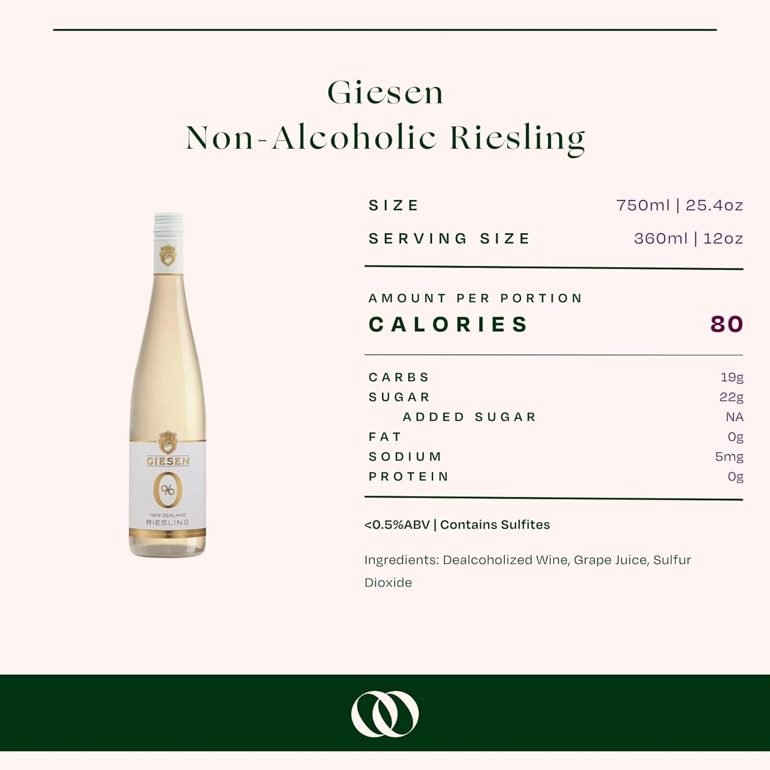 Giesen Non-Alcoholic Riesling, Low Calorie, Grapes From Marlborough and Waipara in New Zealand, 750 ml (25.4 oz)