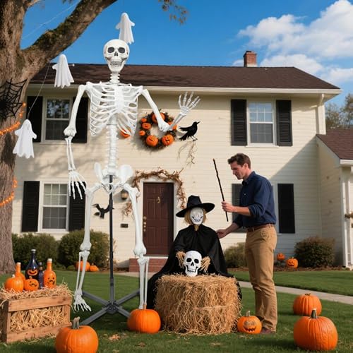 5.4Ft/165cm Skeleton Decor,Halloween Skeleton Life Size Skeleton Realistic Plastic Human Bones with Movable Joints for Halloween Dia de Los Muertos Decoration (Gray, 5.4ft)