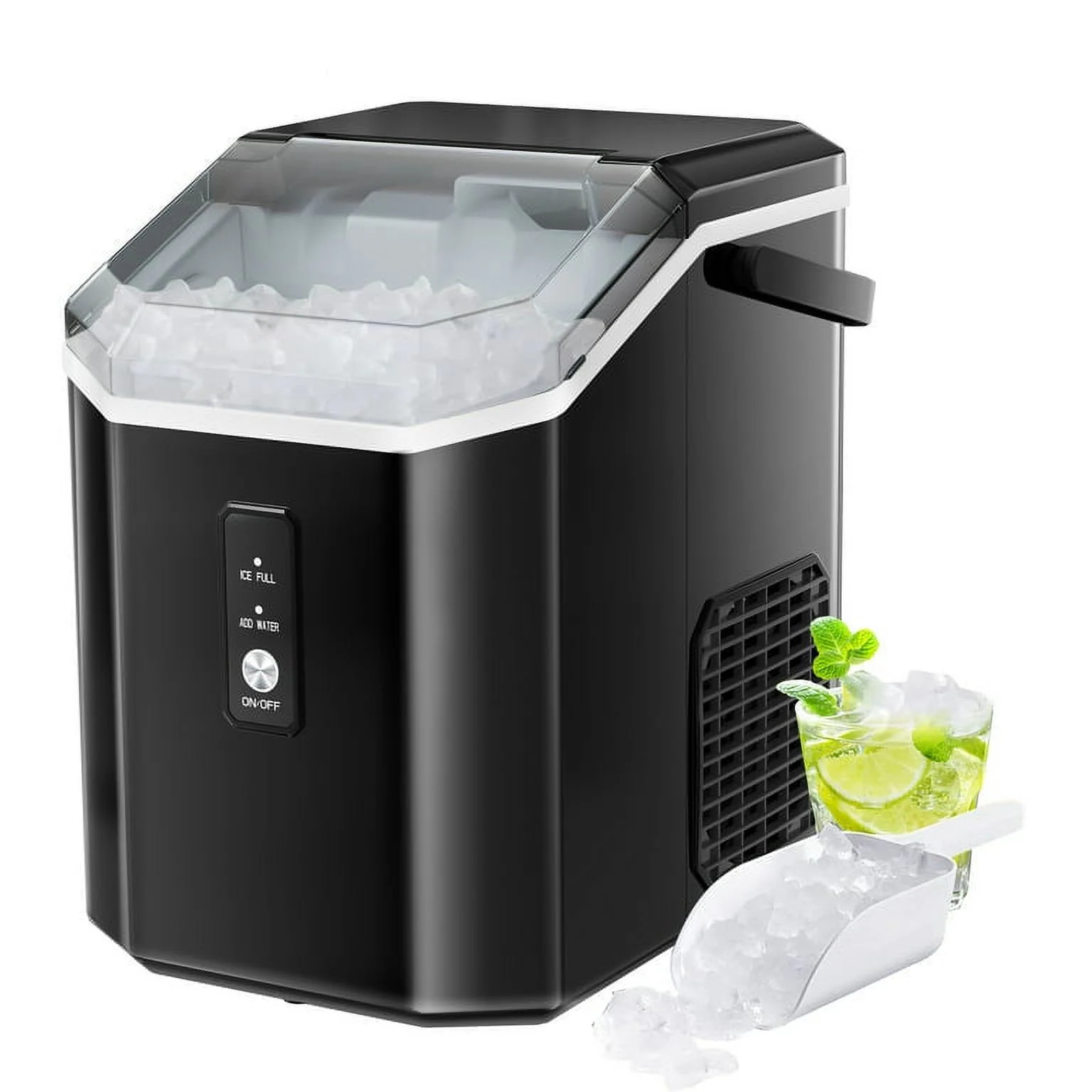 Auseo Nugget Ice Maker Countertop with Soft Chewable Pellet Ice, 34lbs/24H, Self-Cleaning, Sonic Ice Machine for Kitchen/Office/Party (Black)