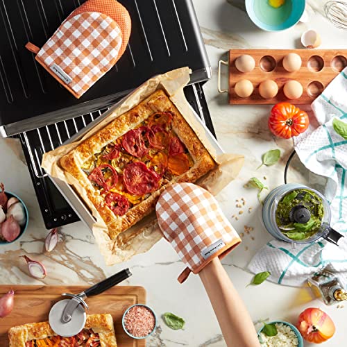 KitchenAid Gingham Cotton Mini Oven Mitt 2-Pack Set, Passion Red, 5.5