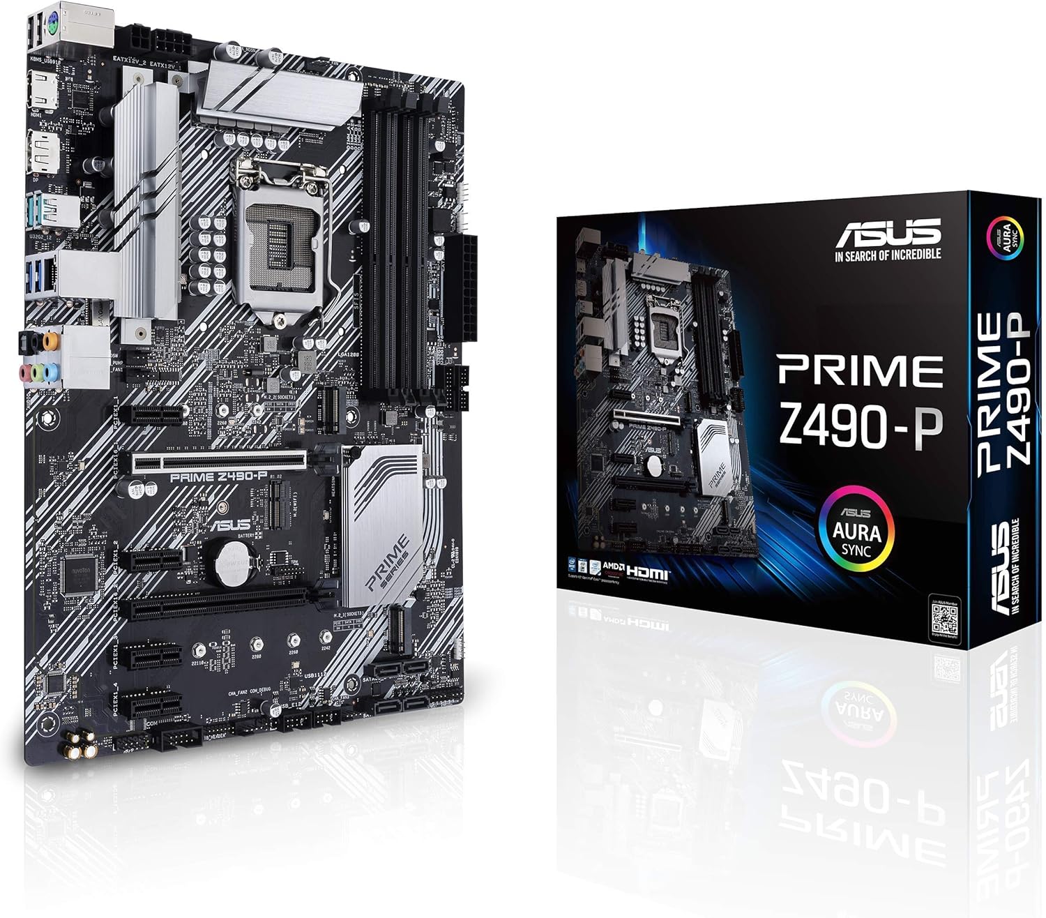 ASUS Prime Z490-P LGA 1200 (Intel 10th Gen) ATX Motherboard (Dual M.2, DDR4 4600, 1 Gb Ethernet, USB 3.2 Gen 2 USB Type-A, Thunderbolt 3 Support, Aura Sync RGB) (Renewed)