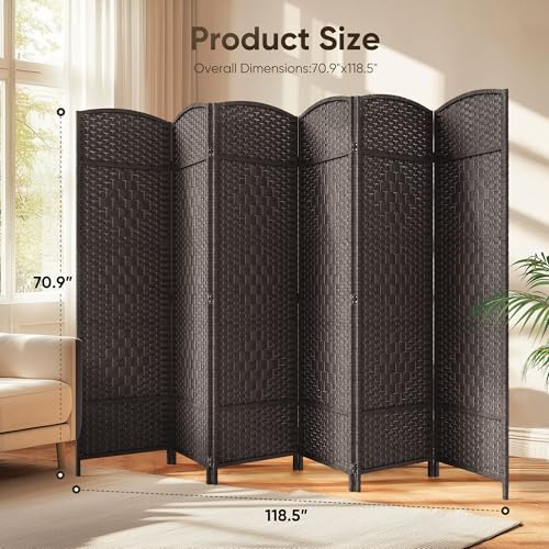 JOSTYLE Folding Privacy Room Divider, 4 Panel Screen Divider 6 ft. Tall Freestanding Extra Wide Rattan Room Partition Wall Separation Dividers, Grey