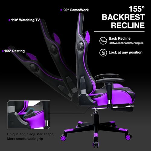 GTRACING Gaming Chair with Footrest Speakers Video Game Chair Bluetooth Music Heavy Duty Ergonomic Computer Office Desk Chair