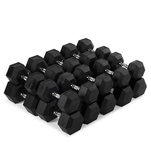 Titan Fitness 55-100 LB Pair Free Weights, Black Rubber Coated Hex Dumbbell, Ergonomic Chrome Handle, Strength Training, Full Body Workout