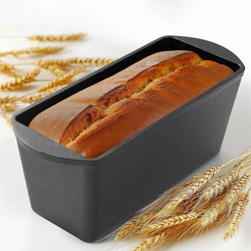 Navaris Cast Iron Bread Loaf Pan with Lid, 13x5 inches, Black