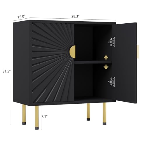 White Accent Storage Cabinet with Gold Handle Set 2- Decorative Flower Pattern Doors - Versatile Buffet Cabinet with Storage - Elegant Sideboard Cabinet - Perfect Credenza for Any Room