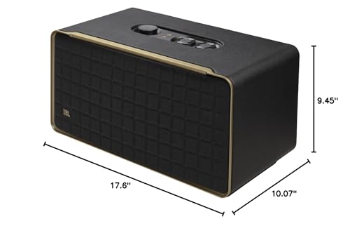 JBL Authentics 200 - Retro Style Smart Home Speaker with Built in Wi-Fi, Bluetooth and Voice Assistants, Alexa and Google Assistant, Multi-Room Playback, Automatic self tuning (Black/Gold)