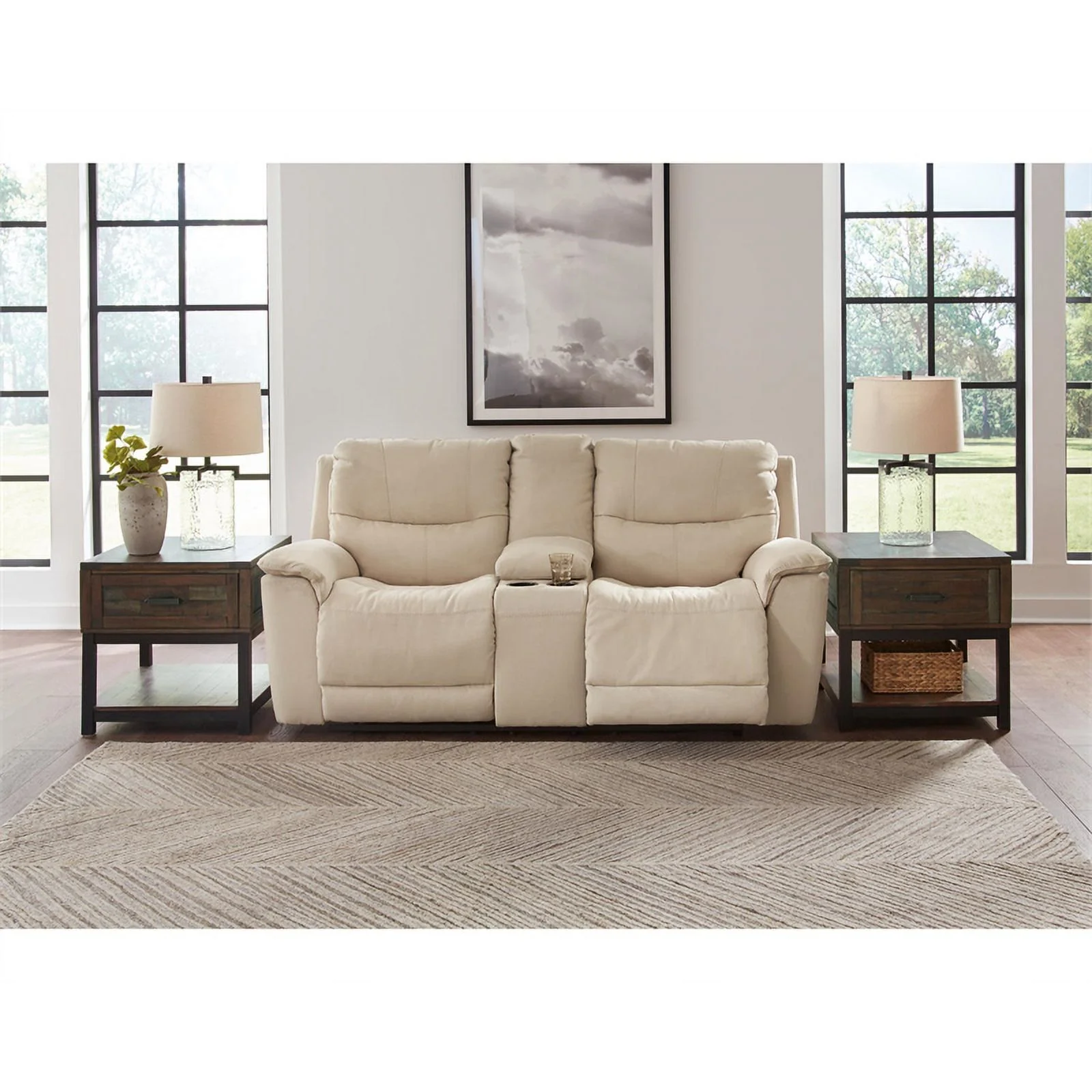 Ashley Furniture Next-Gen Gaucho Faux Leather Power Reclining Loveseat in Latte