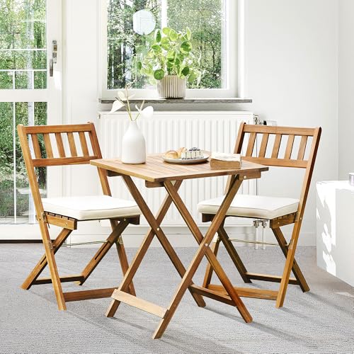 IDZO Heavy Duty 500lbs Weight Capacity Wicker Bistro Table and Chairs Set of 2 with Olefin Fabric Soft Cushions