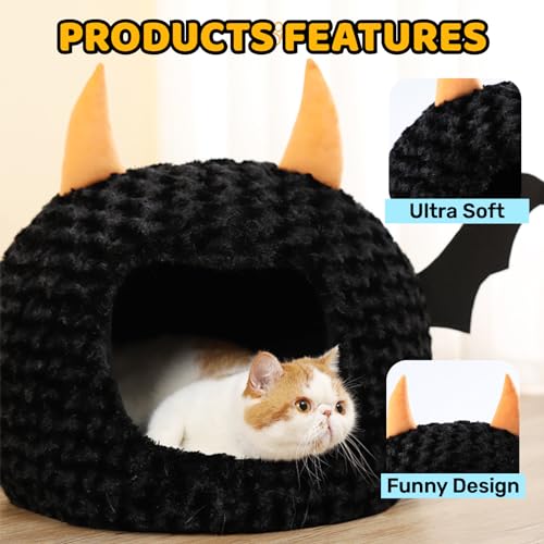 Funny Cat Bed Halloween Large Cat Cave Nest Warm Cute Kitten Bed Mattress Cartoon Ultra Soft Plush Removable Cushion