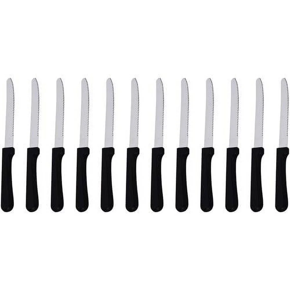 Of 12) 5-Inch Blade Steak Knives, Stainless Steel Rounded Serrated Blade Steak Knives With Plastic Handles For Restaurants