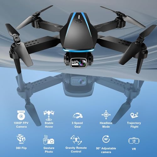 Drone with Camera - Drones for Adults, with 2 Batteries, Carrying Case, Propellers, 1080P HD Foldable Drone with Stable Hover, Trajectory Flight, Gravity Control, One Key Take Off/Land, 3D Flip