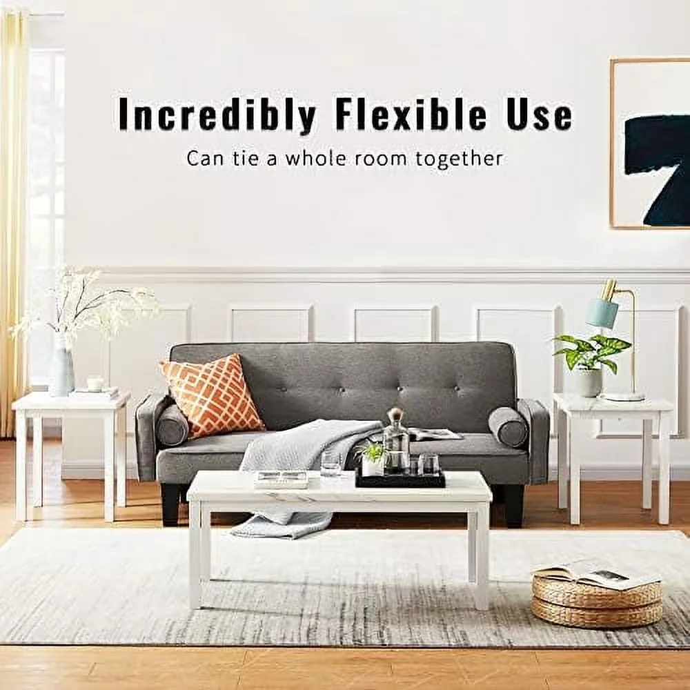 Living Room 3-Piece Set With Marble-Looking Top-Includes Coffee 2 End Tables, 42.1