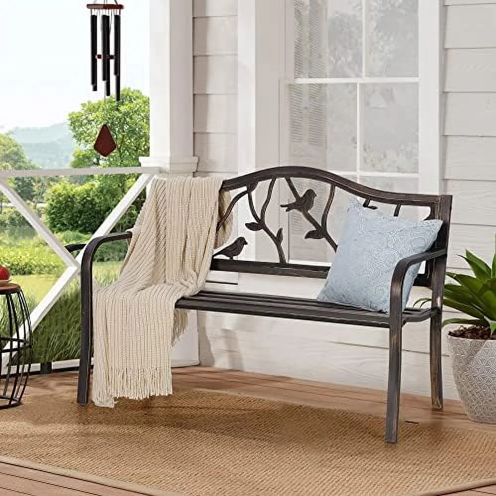 YZboomLife Sophia & William 50\u2018\u2019 Outdoor Garden Bench Patio Park Bench  Cast Iron Metal Frame  with Floral Design Backrest for Porch Yard Lawn Deck  Black