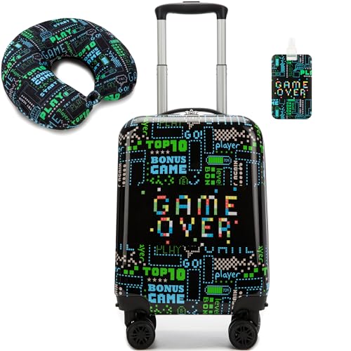 Kid’s Luggage Set 2 Piece Suitcase Set 16’’ Hardside Luggage with Spinner Wheels Girls Boys Carry on Toddler Luggage Travel Rolling Luggage Carry on Luggage Airline Approved Football