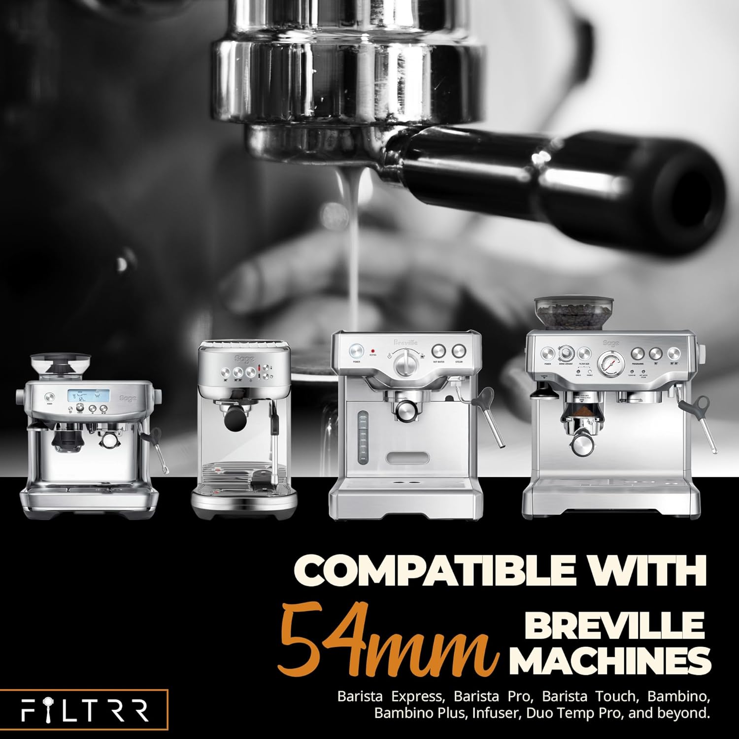 54mm Portafilter Espresso Kit Set - Fits Breville Bambino, Express, Touch Stainless Steel & Aluminum Alloy WDT Tool & Precision Tamper with Spring - Combo Accessories for Coffee Tamping Station