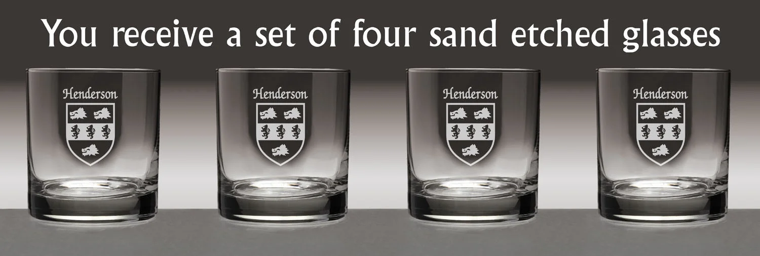 Henderson Irish Coat of Arms Tumbler Glasses - Set of 4 (Sand Etched)