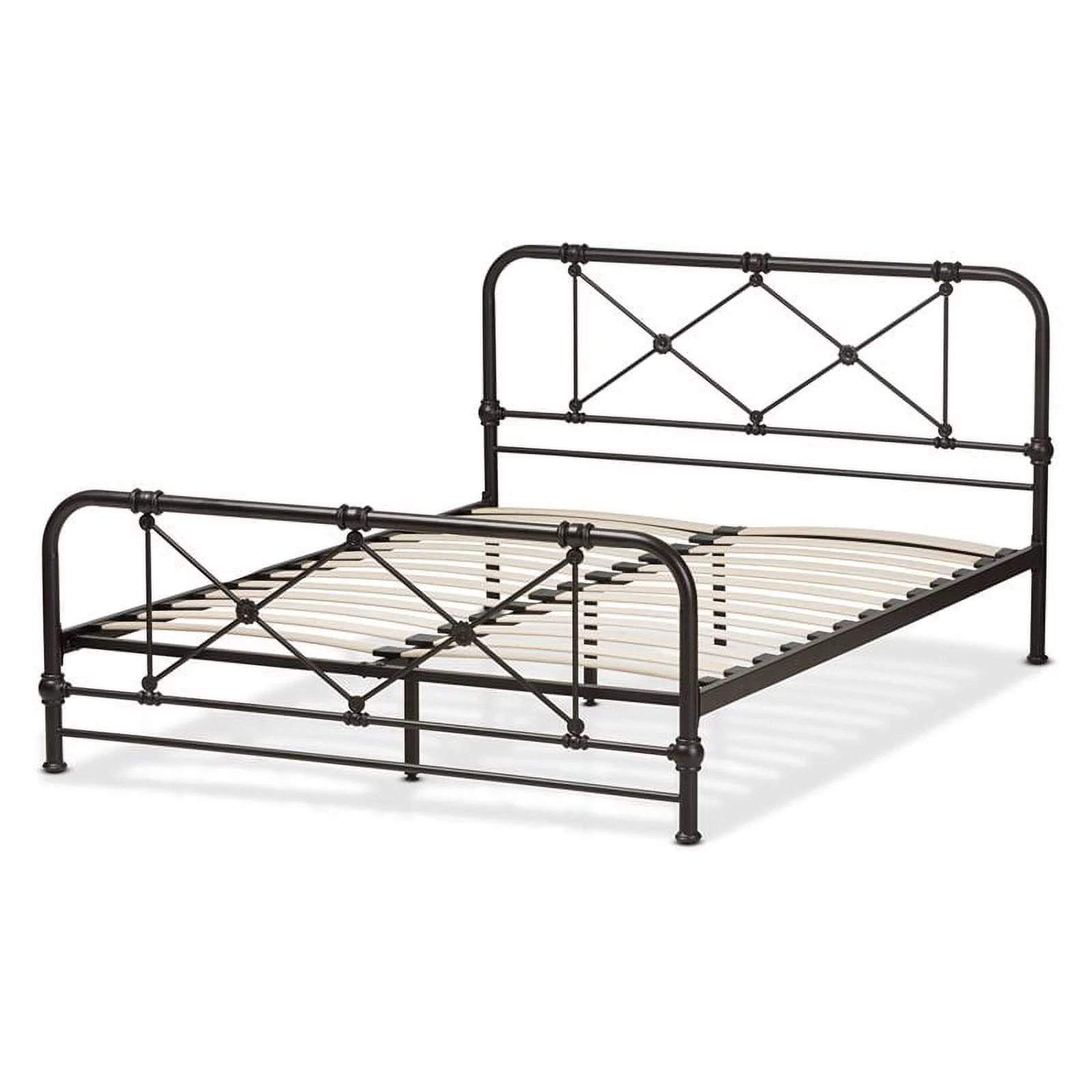 Bowery Hill Soft Gentle Curved Industrial Metal Queen Bed in Black