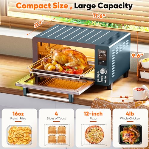 Nuwave Bravo Pro Smart 21QT Toaster Oven Air Fryer Combo, Convection Oven Countertop, 10 functions all in 1, with even & quick crisp technology, 50-450°F, 1800W, Mint Green