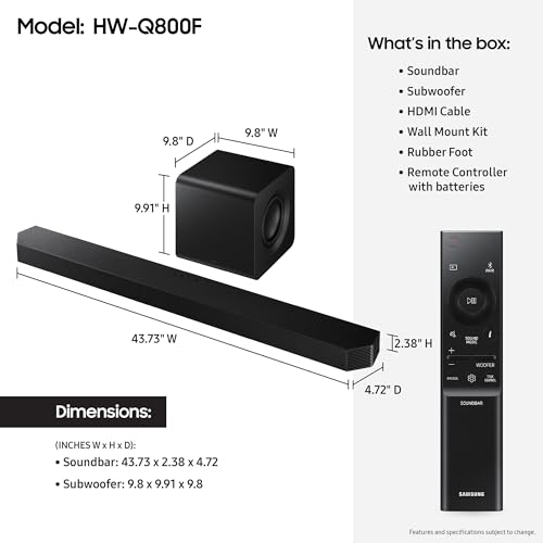 SAMSUNG Q990D 11.1.4ch Soundbar w/Wireless Dolby Atmos Audio, Rear Speaker Included, Q-Symphony, SpaceFit Sound Pro, Adaptive Sound, Game Mode Pro with Alexa Built-in, HW-Q990D/ZA