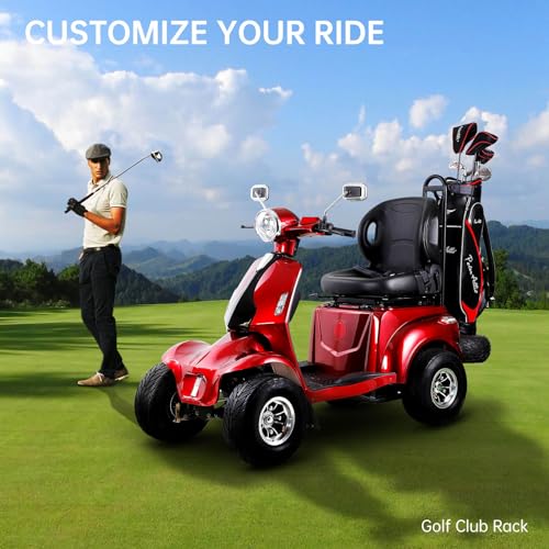 Mobility Scooters for Seniors & Adults, Heavy Duty 4-Wheel 3-Speed Medical Electric Golf Mobility Scooter Battery Powered with Rear Lock Box & Golf Cart Rack Adjustable Seat