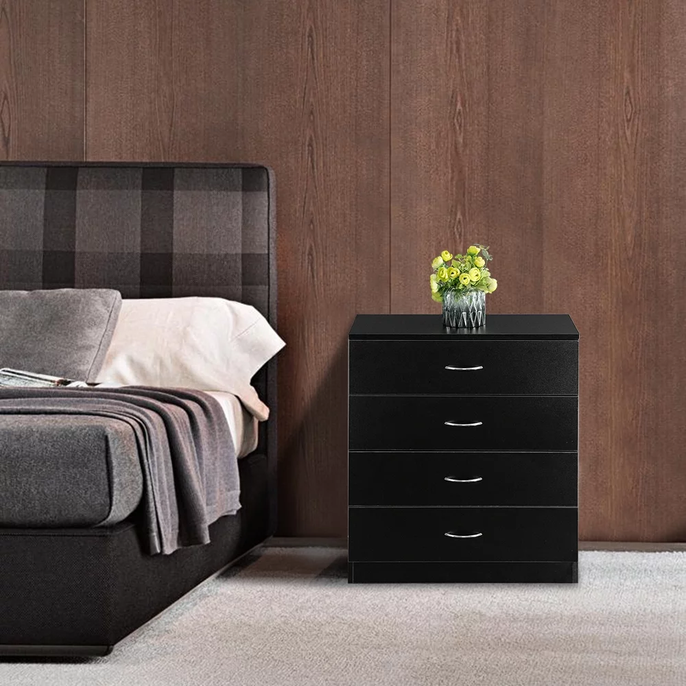 MDF Wood Simple 4-Drawer Dresser Black